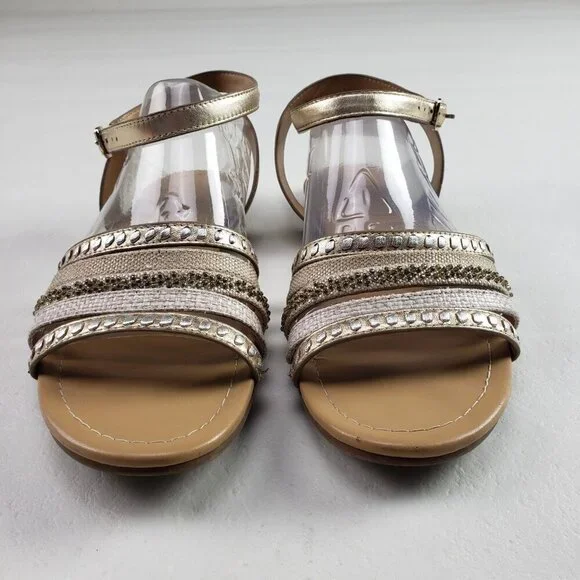 Jack Rogers Hannah Strappy Sandal Womens 9 Gold Leather Ankle Strap Open Toe - Picture 5 of 15